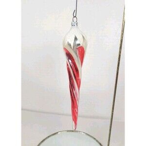 Vintage Christmas Tree Ornament Silver Red Twist Icicle Mica 7"